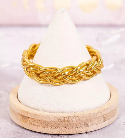 Jonc bouddhiste tressé double doré