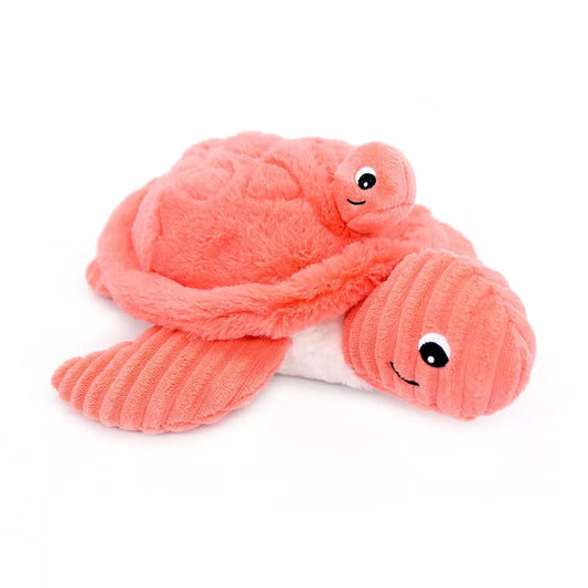 PELUCHE SAUVENOU LA TORTUE MAMAN & BEBE CORAIL 30CM