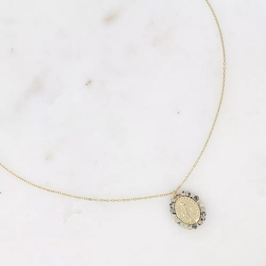 Collier - médaillon la Madone - Jaspe dalmatien