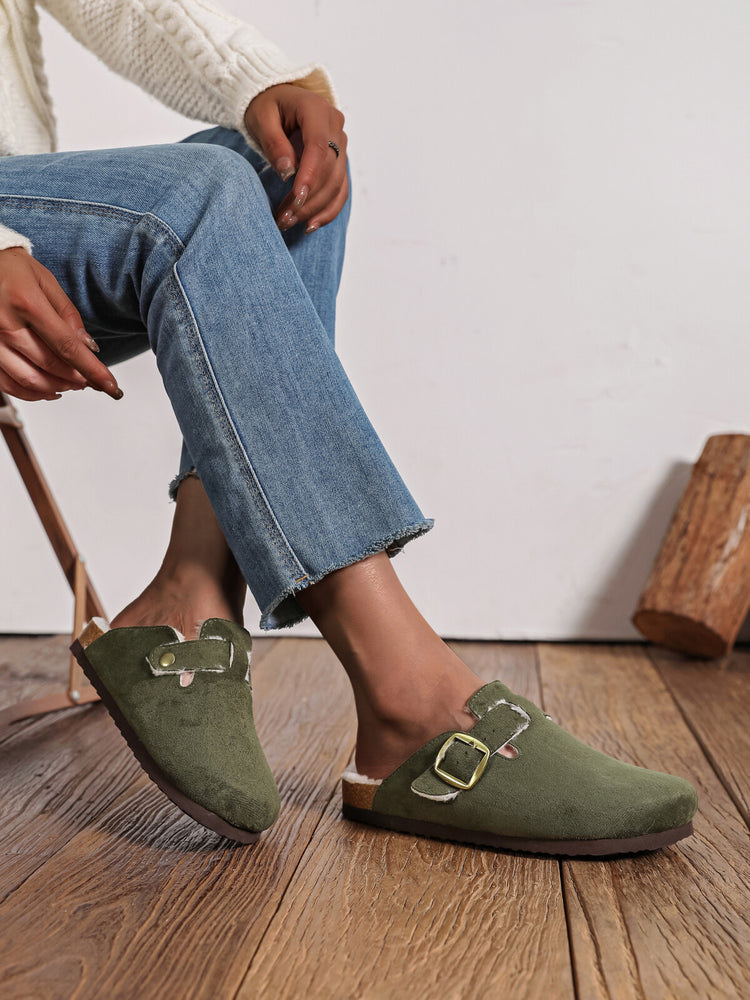 Mules fourrées Kaki