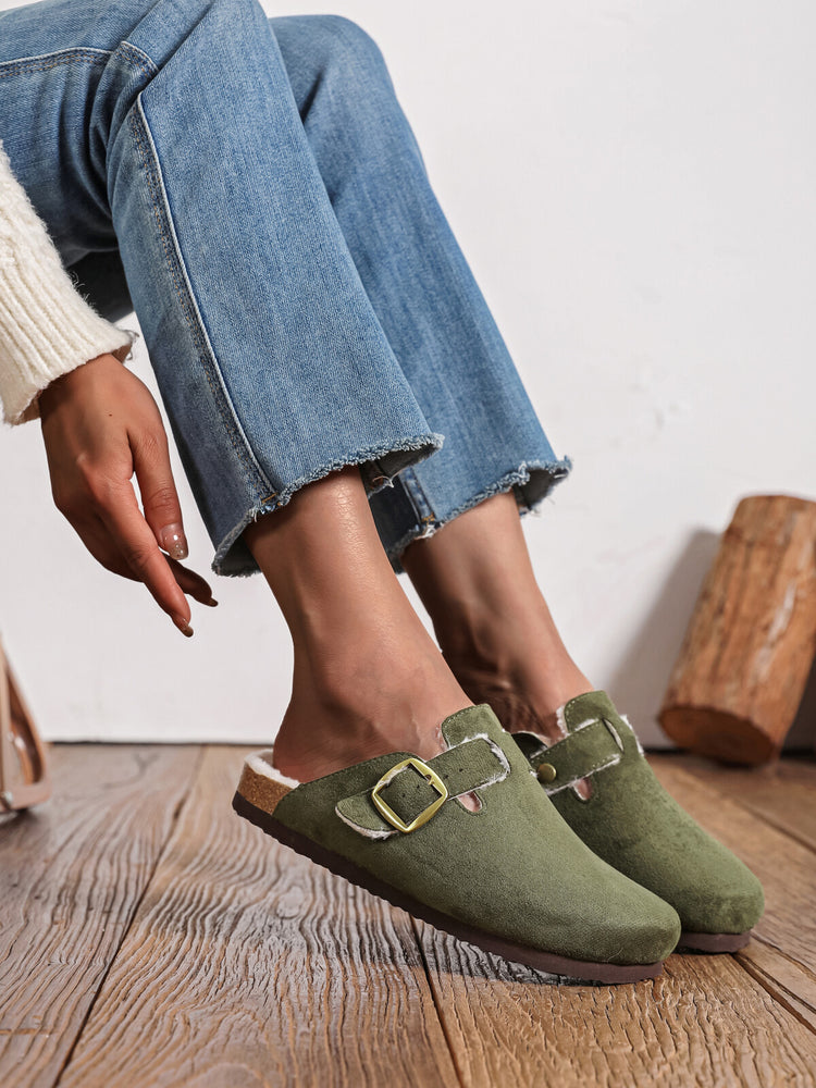 Mules fourrées Kaki